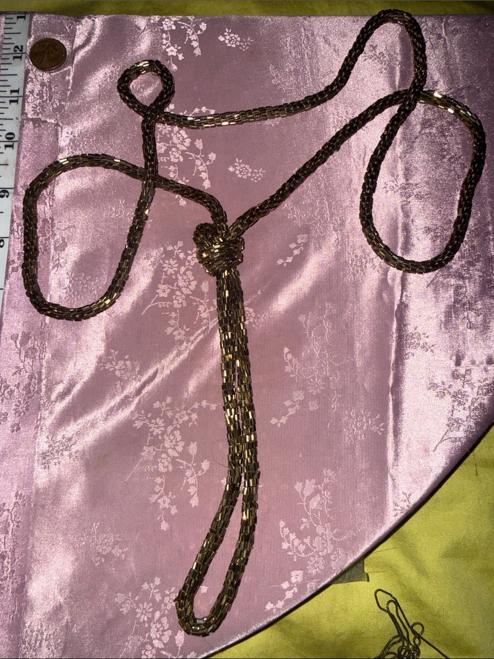 Beaded Metallic Bronze Necklace with Tassel